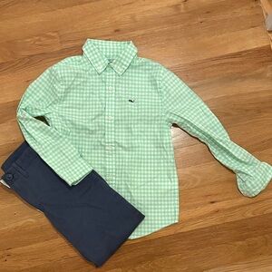 Vineyard Vines Green Gingham Button Down Shirt and pants set
